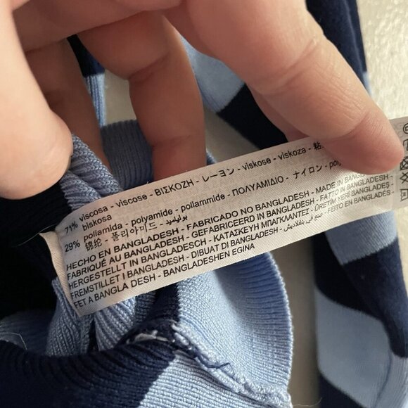 Zara Women S Blue Striped Ribbed Knit Crew Neck Pullover Basic Cropped Sweater - Picture 8 of 9